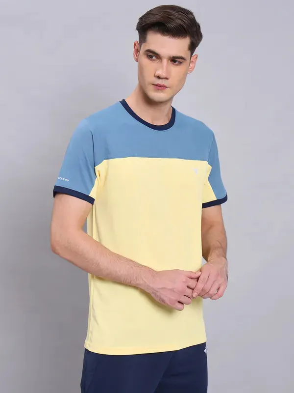 Men Colorblock Slim Fit Crew Neck T-shirt with TECHNO COOL  FadeResistant