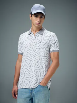 Men Printed Slim Fit Polo Sports T-shirt with MATPIQ Golf Ready ButtonDown Collar