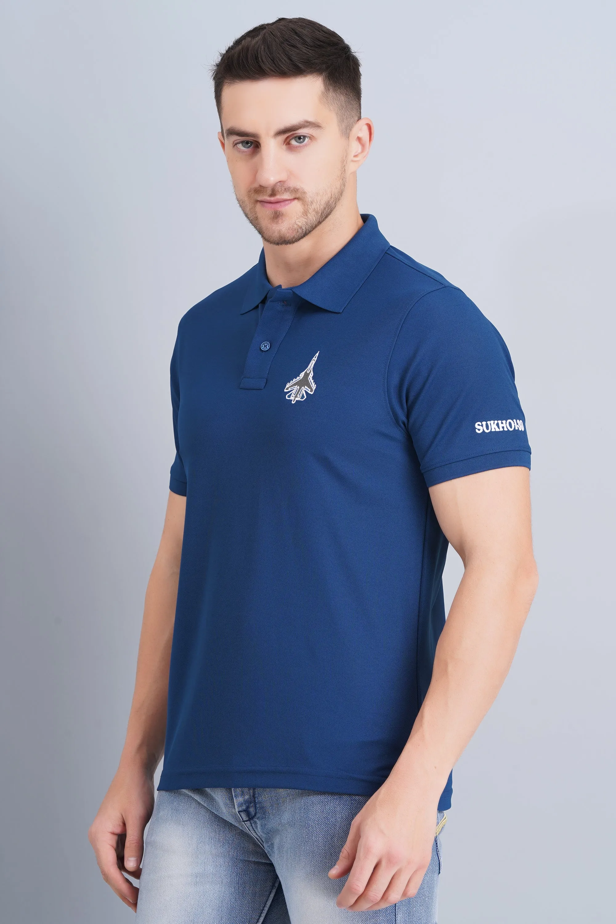 Men's Polo T Shirt SUKHOI-30 RAMA BLUE Comfy Layers