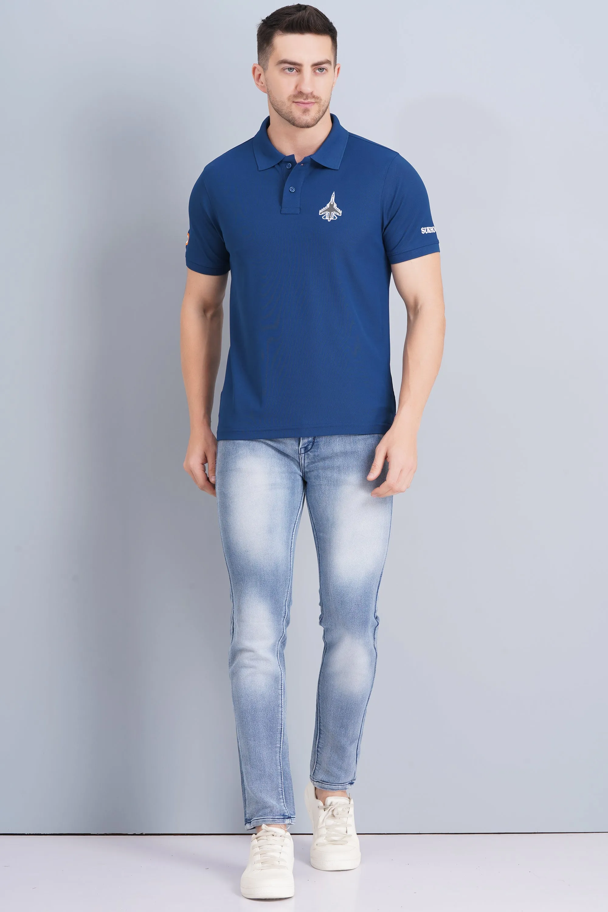 HighDurability Yarn Men's Polo T Shirt SUKHOI-30 RAMA BLUE