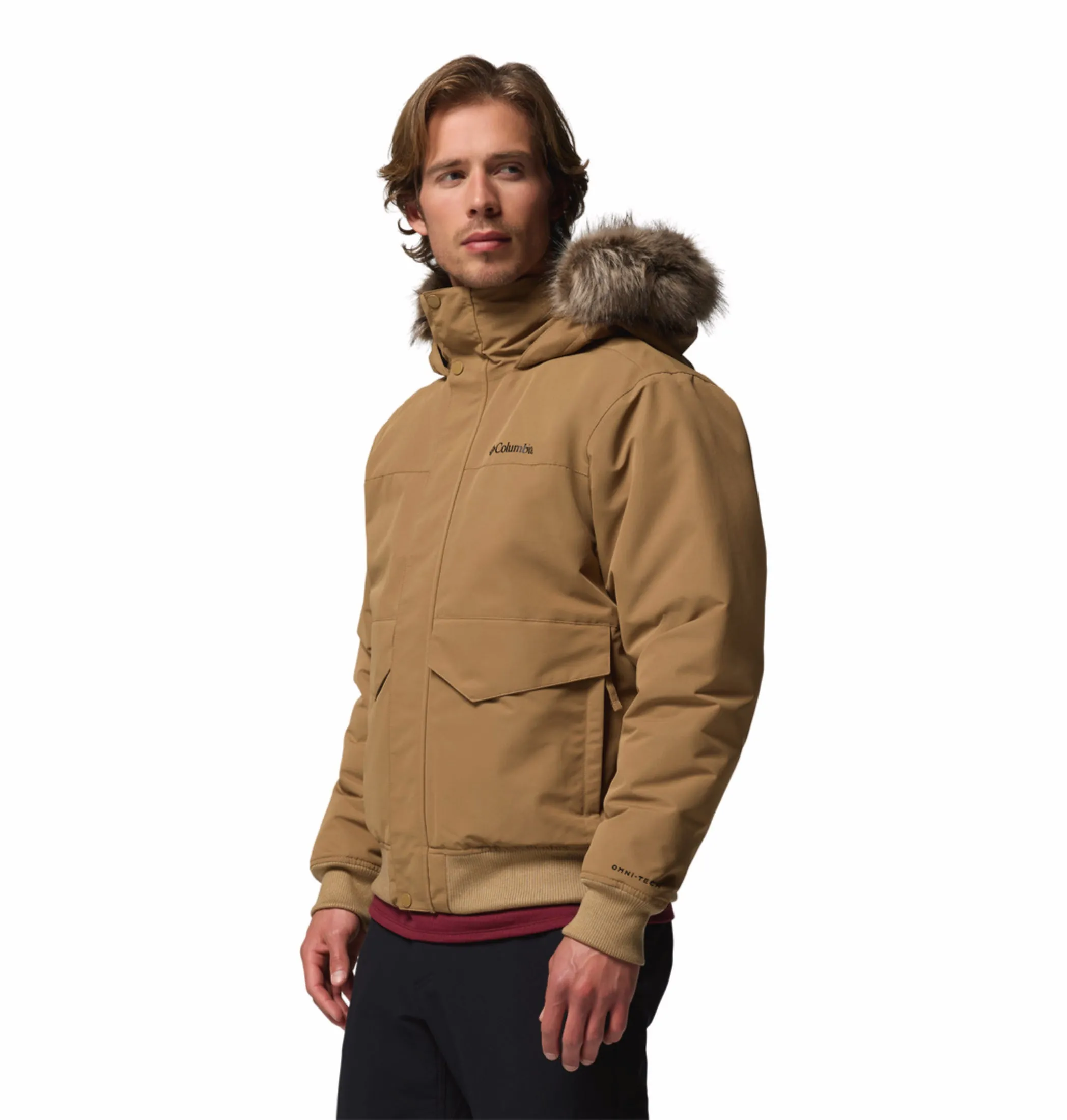 Columbia Men Brown OmniHeat Infinity Cape Ridge Bomber Down Jacket Suitcase
