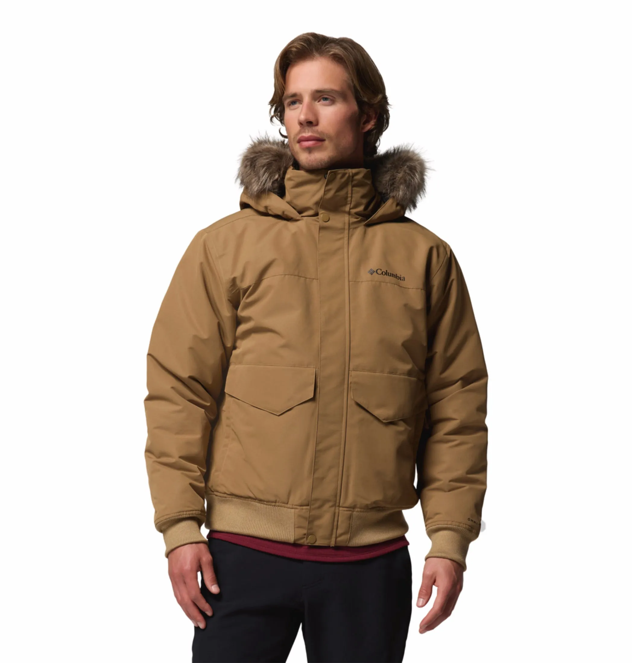 Columbia Men Brown OmniHeat Infinity Cape Ridge Bomber Down Jacket Hot Stylish Protection