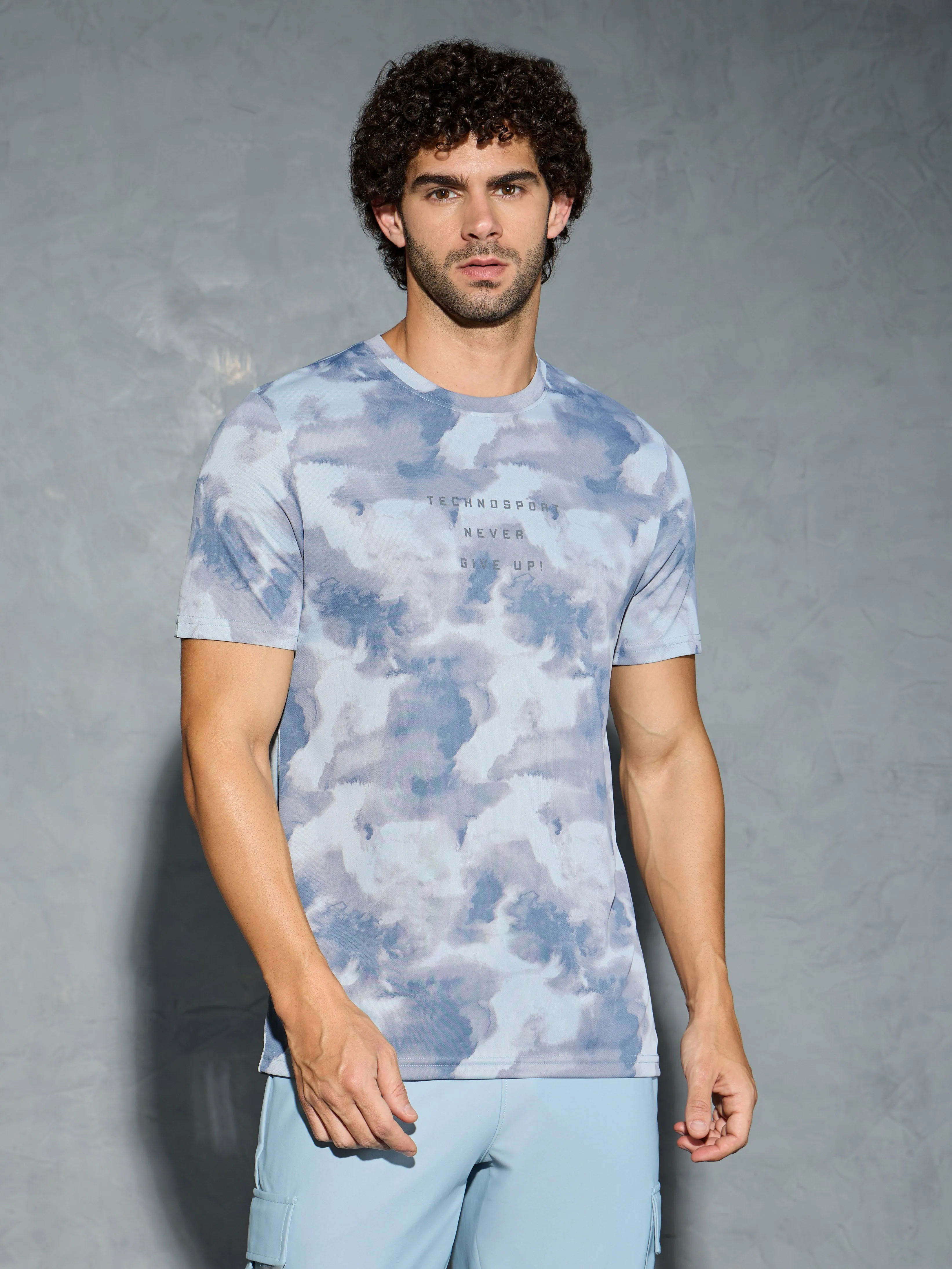 Men Printed Slim Fit Round Neck T-shirt with TECHNOCOOL  Cotton Glow
