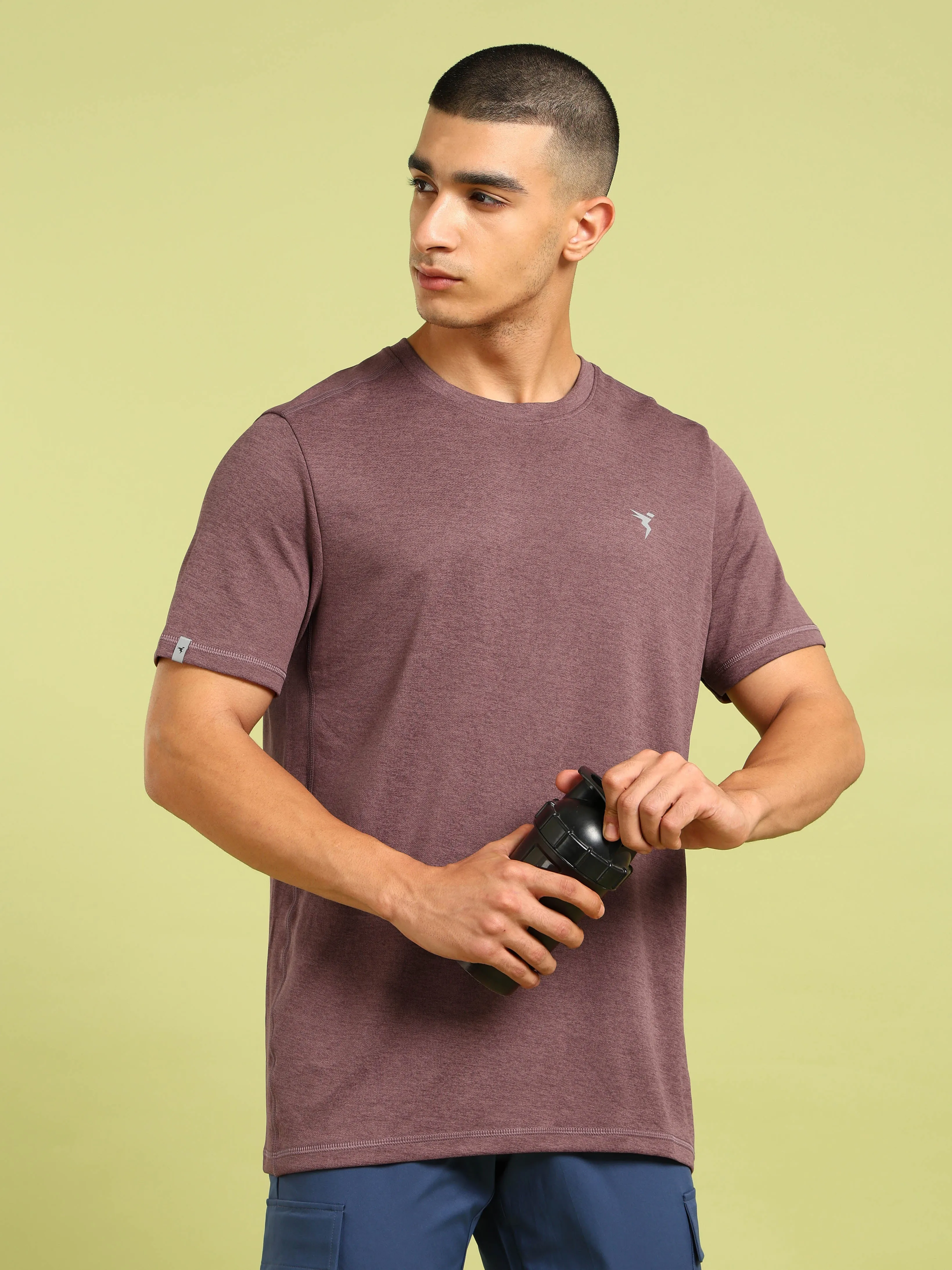 Elastic Fit Men Solid Slim Fit Crew Neck T-shirt with DOUBLE COOL