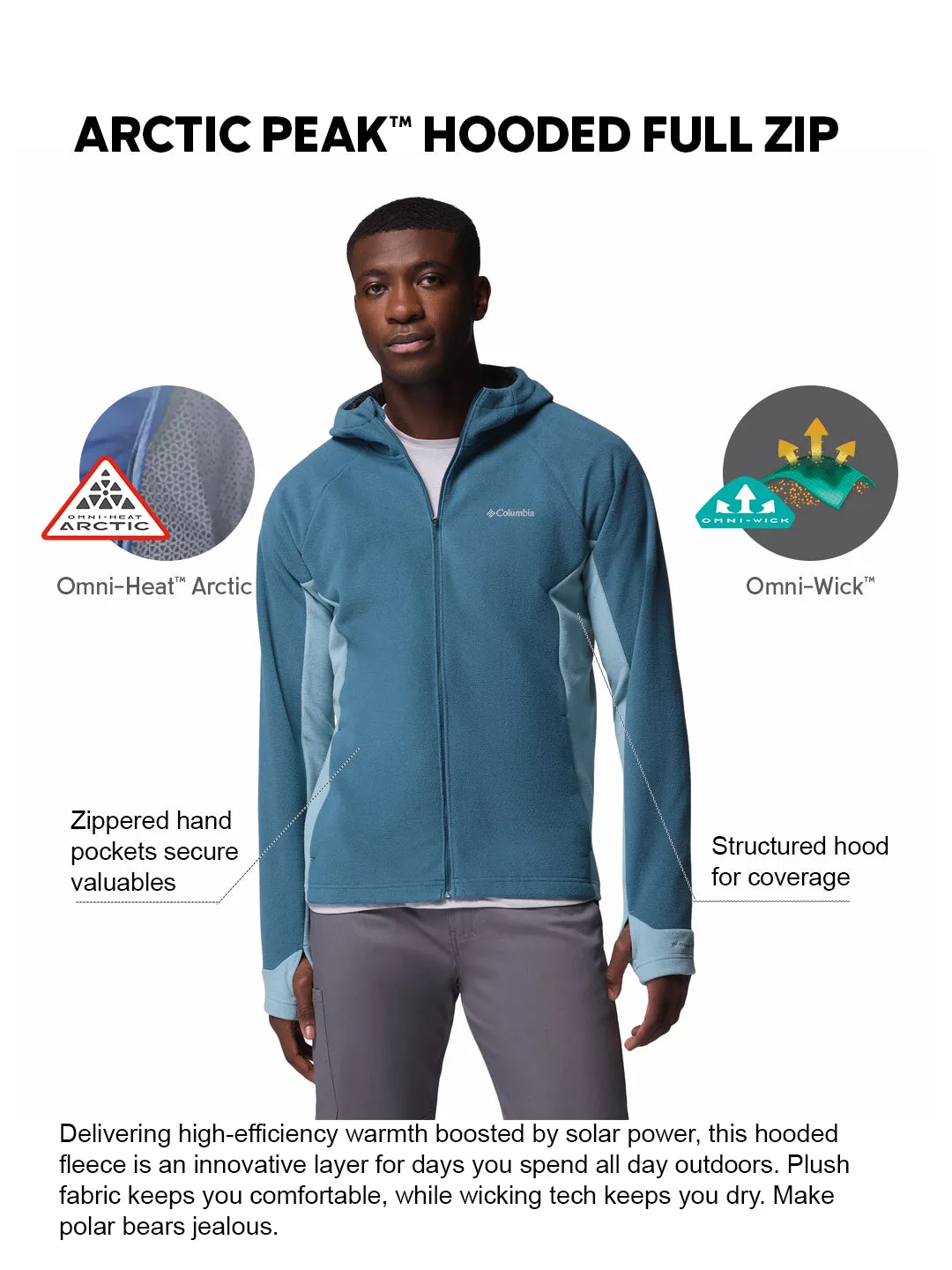 Snow Proof Columbia Men Blue OmniHeat Arctic Peak Fleece Jacket