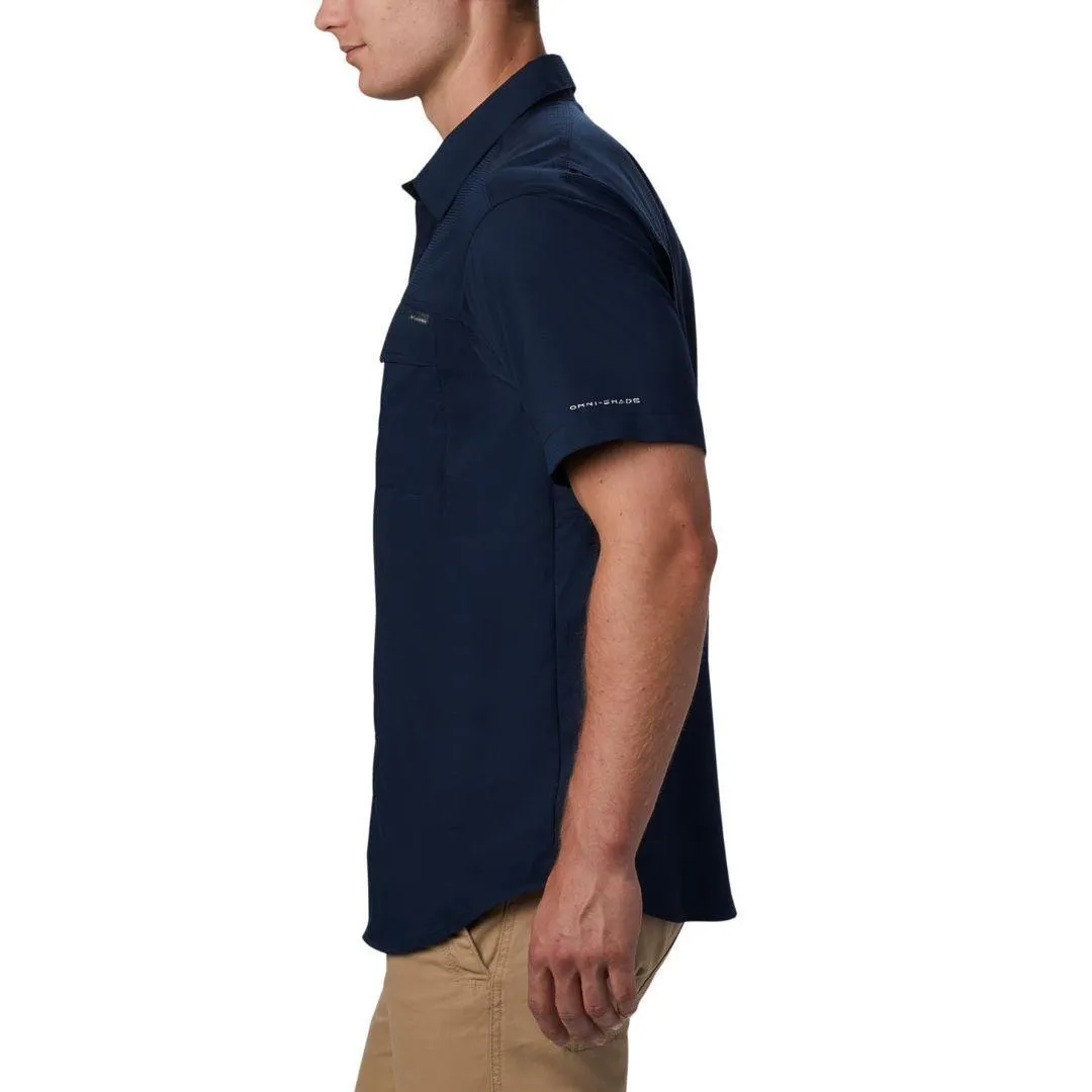 Columbia Men Blue Silver Ridge Lite Short Sleeve Shirt (Sun Protection) ChafeFree Design DoubleLayeredEdging