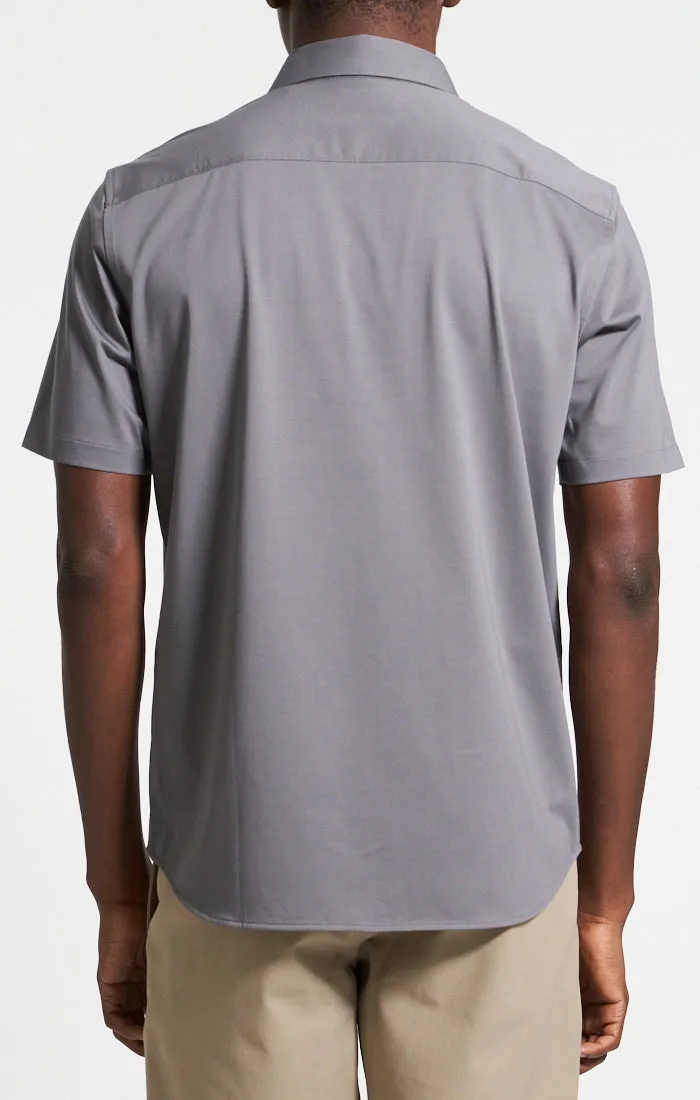 Theory Irving Structure Knit Short Sleeve Shirt - Carbon WrinkleFreeFabric Sequin Glow