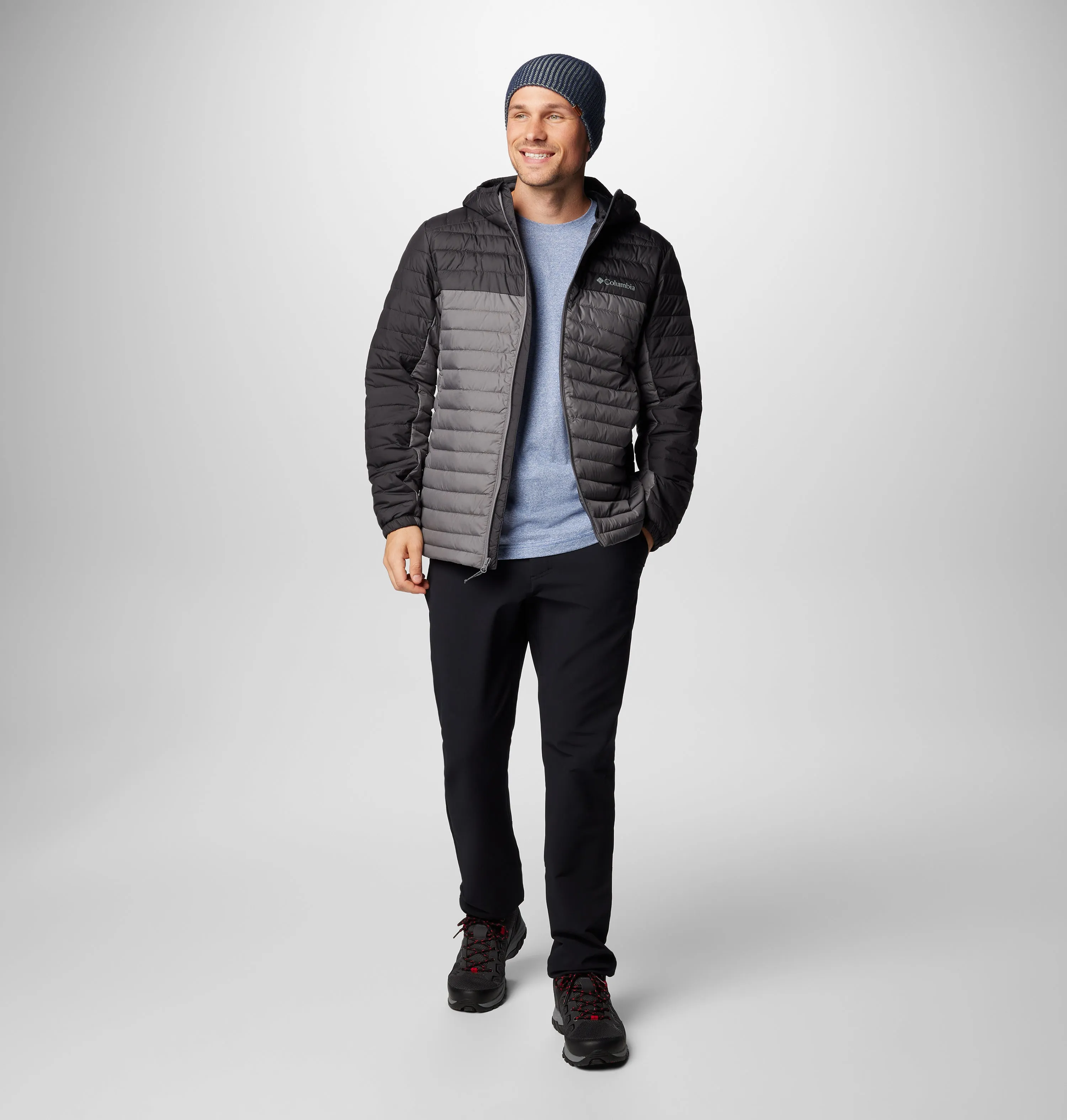Columbia Men Grey Silver Falls II Hooded Jacket Dry Touch