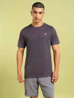 Reinforced Neckline Subtle Embroidery Men Solid Slim Fit Crew Neck T-shirt with DOUBLE COOL