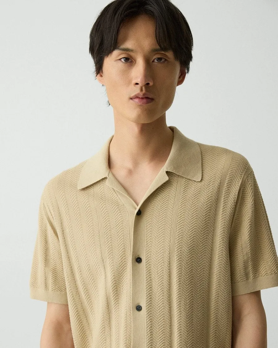 Theory Light Twist Cotton Camp Collar Shirt - Chino Calm Wave