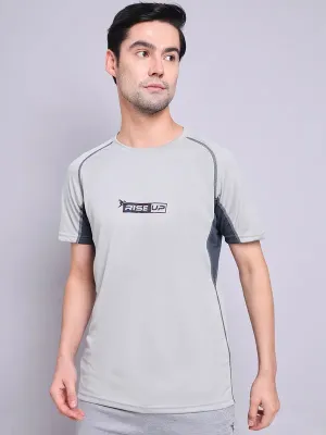 Distressed Hem Finish Cashmere combination Men Printed Regular Fit Crew Neck T-shirt with TECHNO COOL 