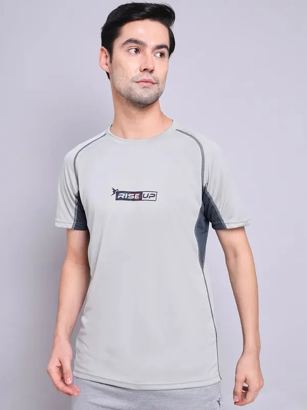 Distressed Hem Finish Cashmere combination Men Printed Regular Fit Crew Neck T-shirt with TECHNO COOL 