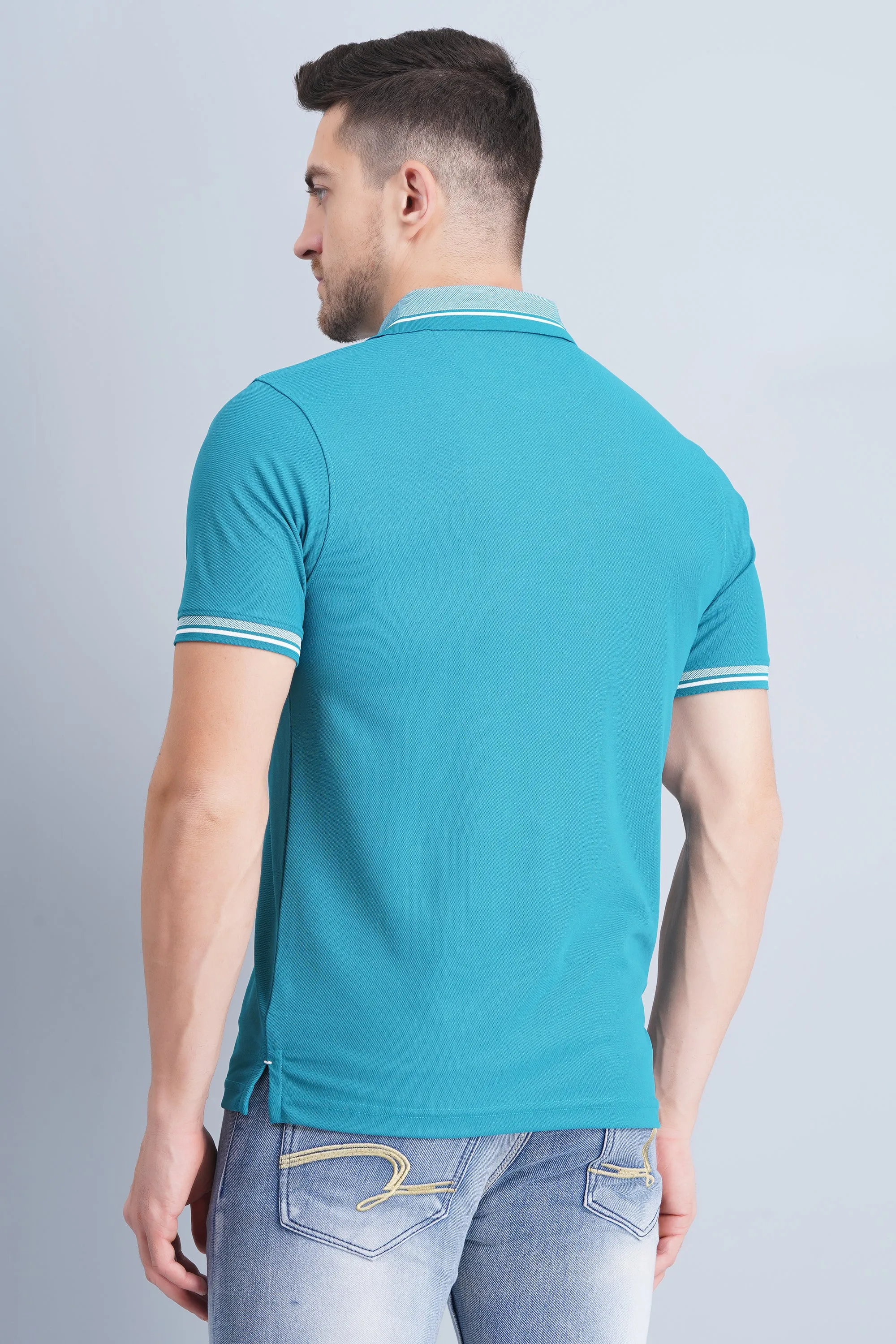 Men's Polo T Shirt Blue Solid Color Cozy Fit