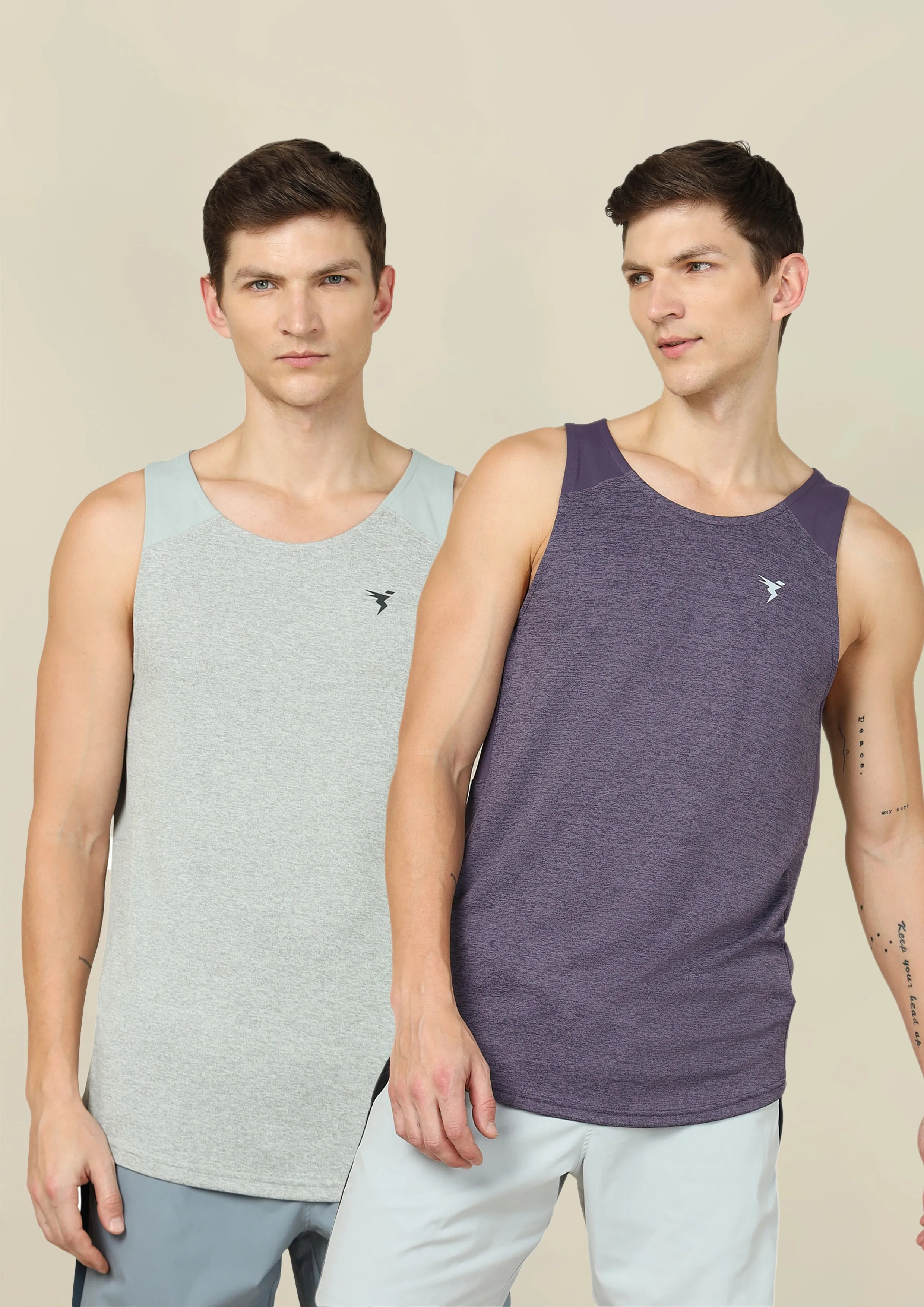 FadeResistant Color Men Melange Slim Fit Scoop Neck Innerwear Vest with TECHNO COOL  ( Pack of 2)