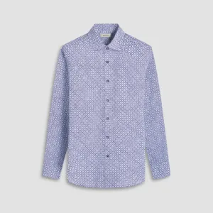 Pure Linen Blend Bugatchi Alvin Long-Sleeve Shirt - Air Blue