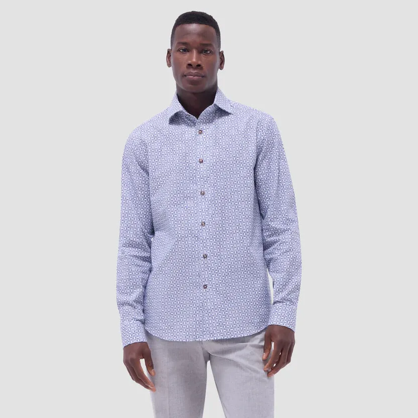 Active Fit TearResistantMaterial Bugatchi Alvin Long-Sleeve Shirt - Air Blue