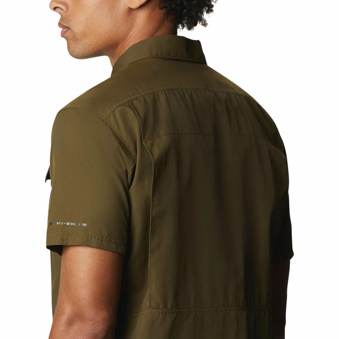 Columbia Men Green Silver Ridge 2.0 Short Sleeve Shirt (Sun Protection) slim fit Team Edge