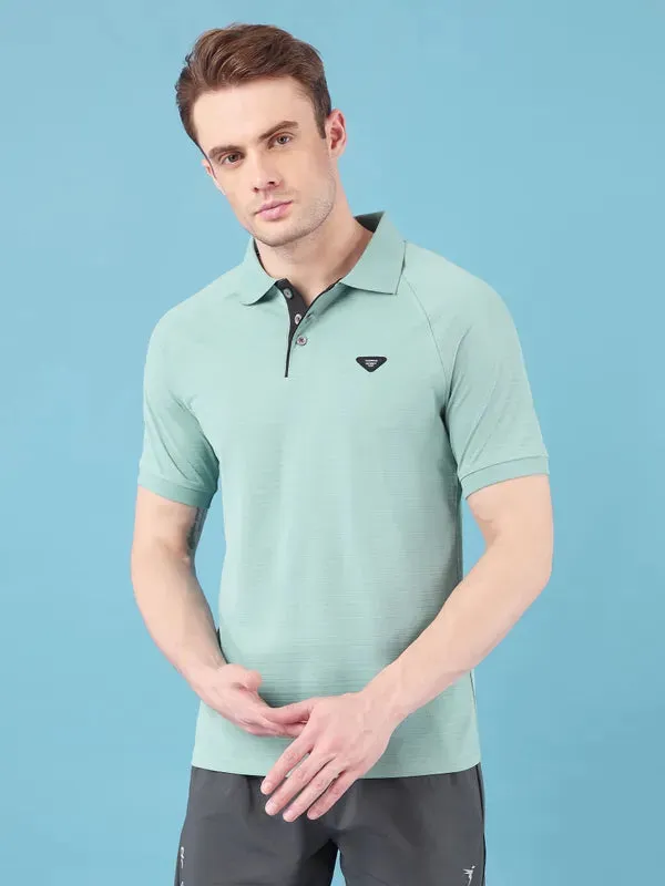 Men Self Design Slim Fit Polo T-shirt with MATPIQ Durable Material Chill Layers