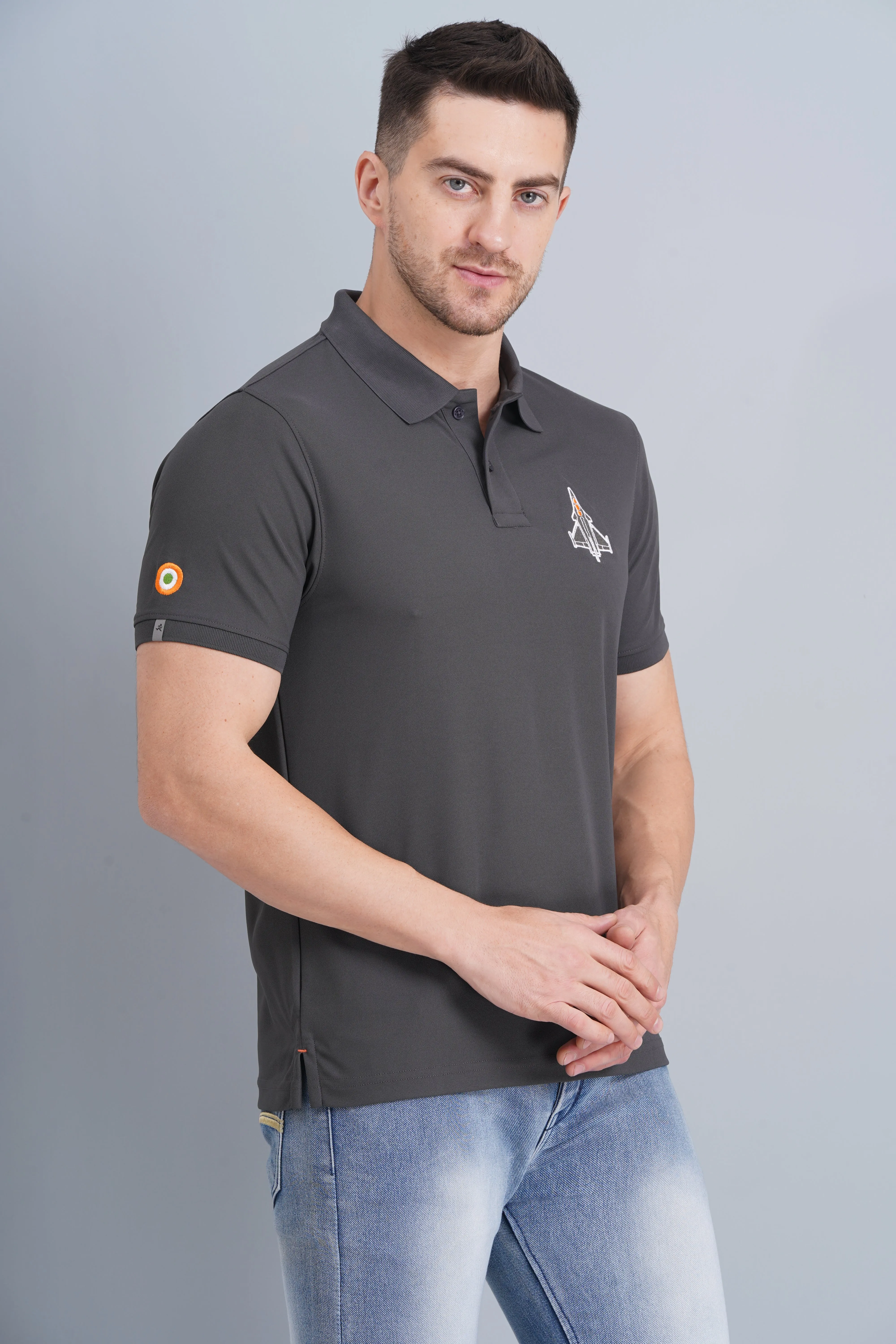 Men's Polo T Shirt Rafale Charcoal Adaptive Torso Contouring Tailored Silhouette