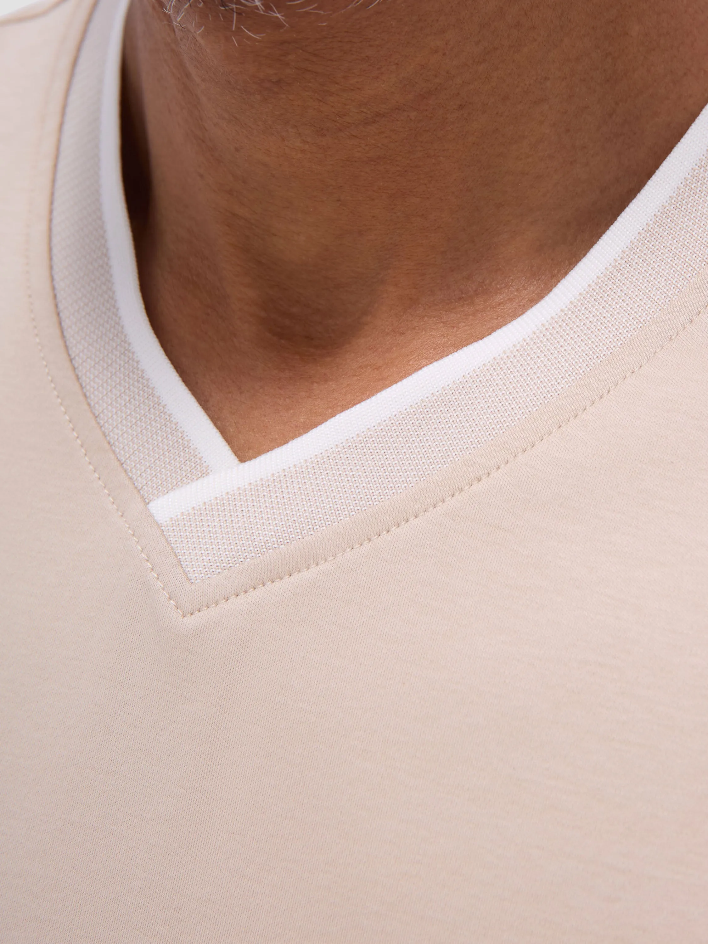 Bugatchi Solid V-Neck T-Shirt - Sand Casual Style TagFreeDesign