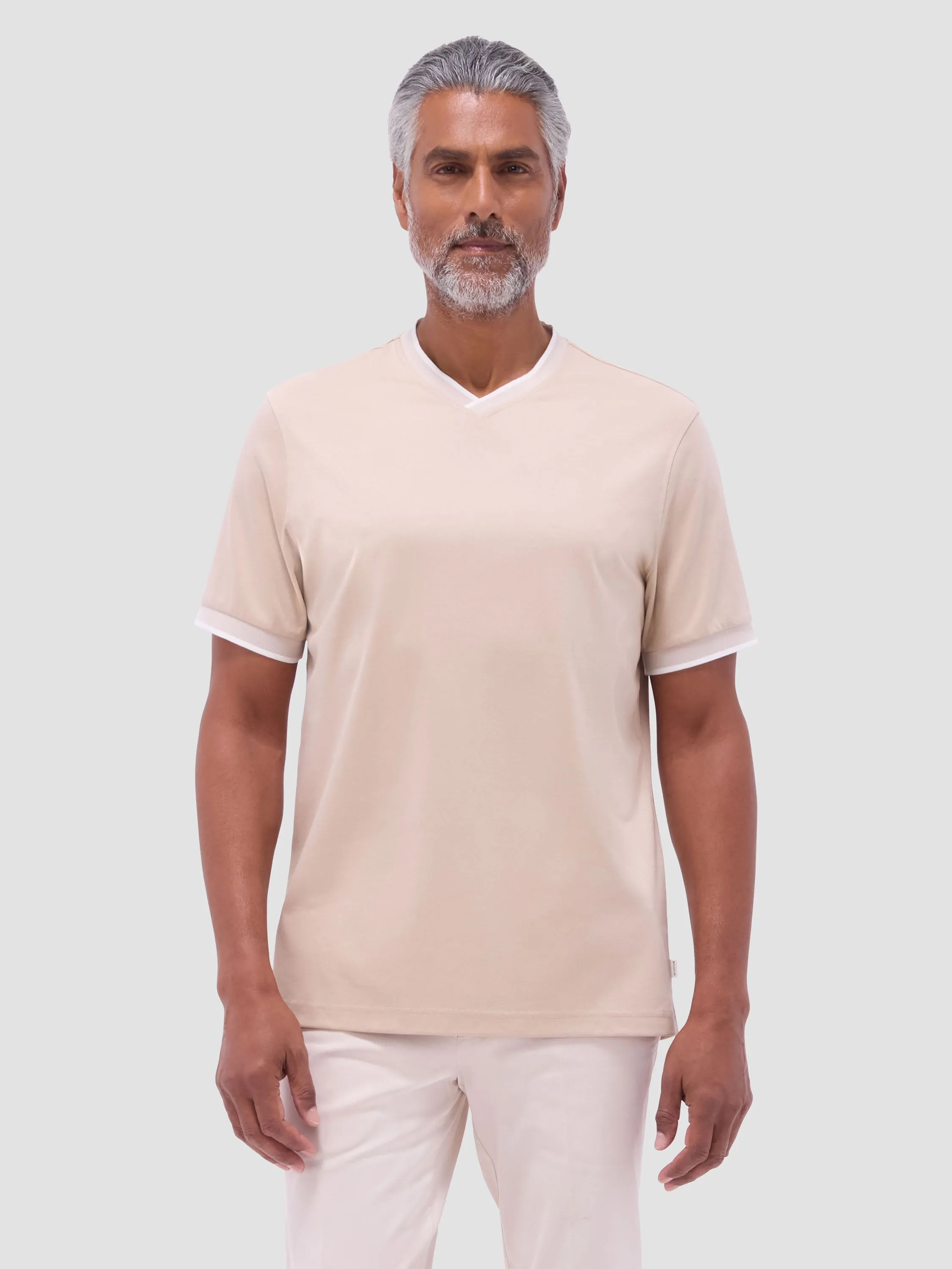 Champion Glow Bugatchi Solid V-Neck T-Shirt - Sand