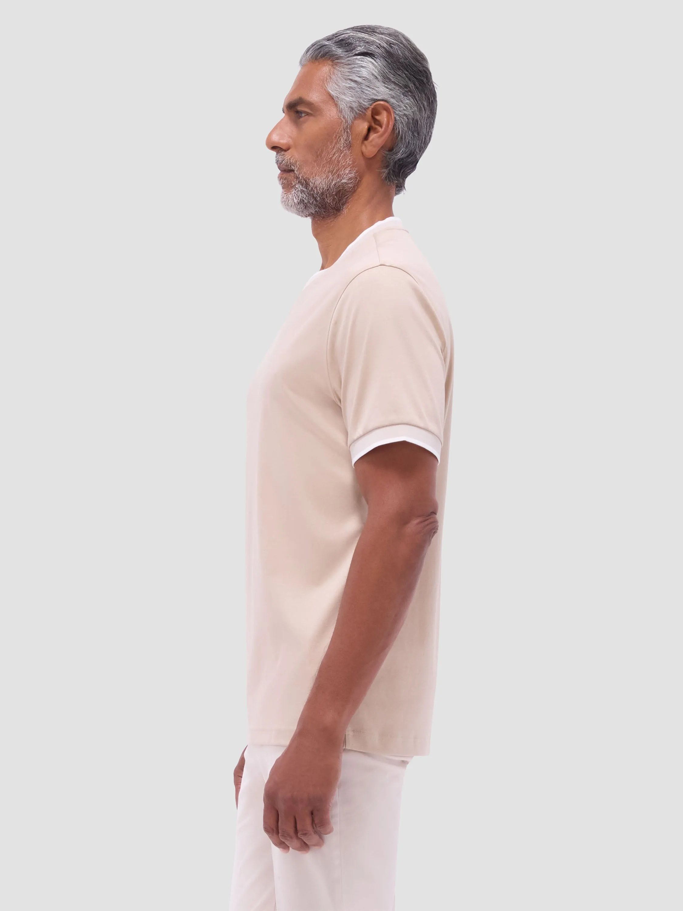 Bugatchi Solid V-Neck T-Shirt - Sand Basic Wardrobe AdjustableCuffs