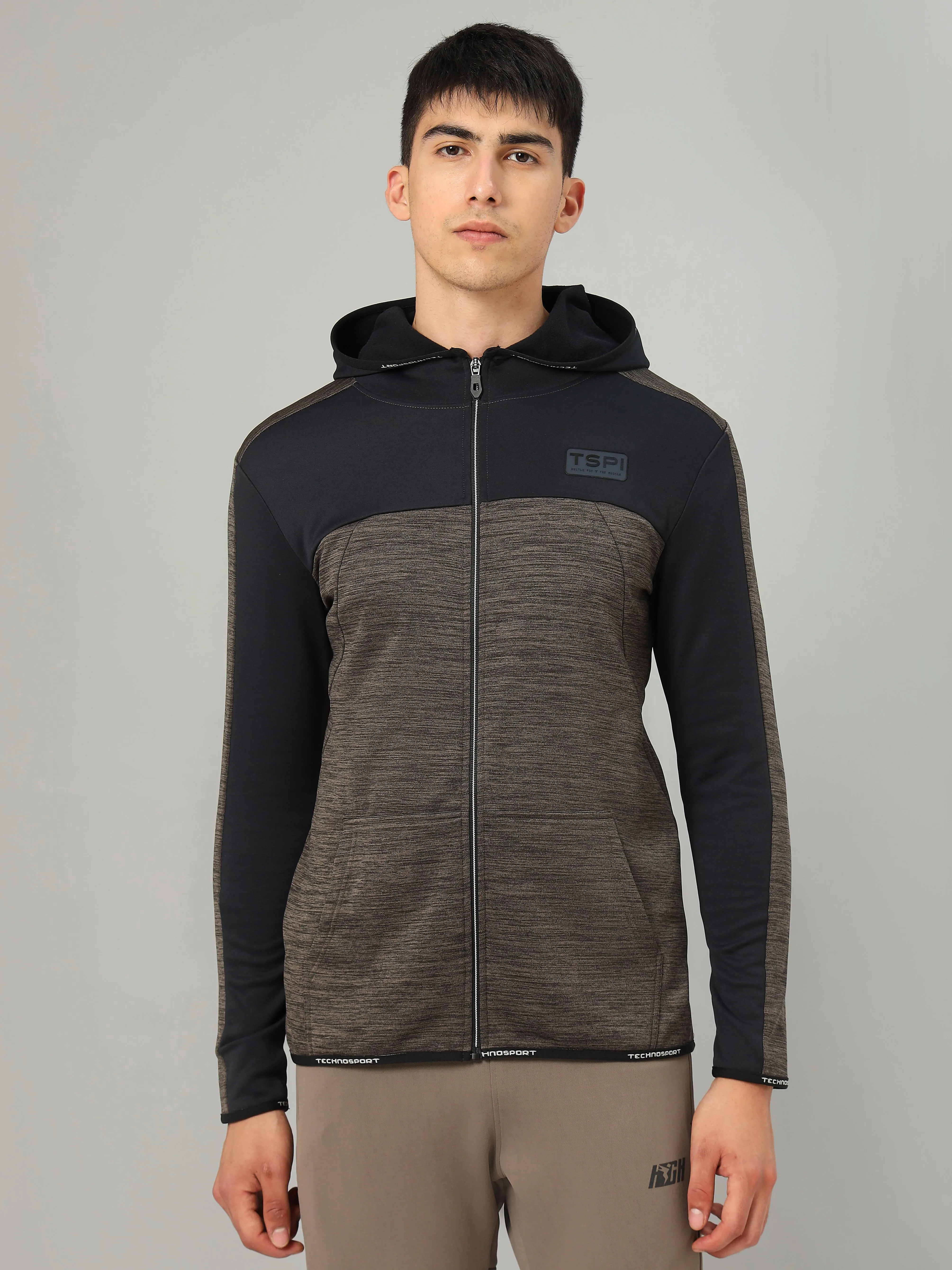 World Tone Comfortable Shoes Men Melange Slim Fit Hooded Jacket with TECHNOLITE