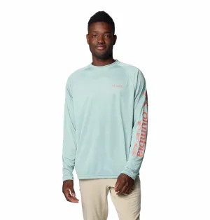 Ocean Fit Tagless Design Columbia Men Blue Terminal Tackle Heather LS Shirt (Sun Protection)