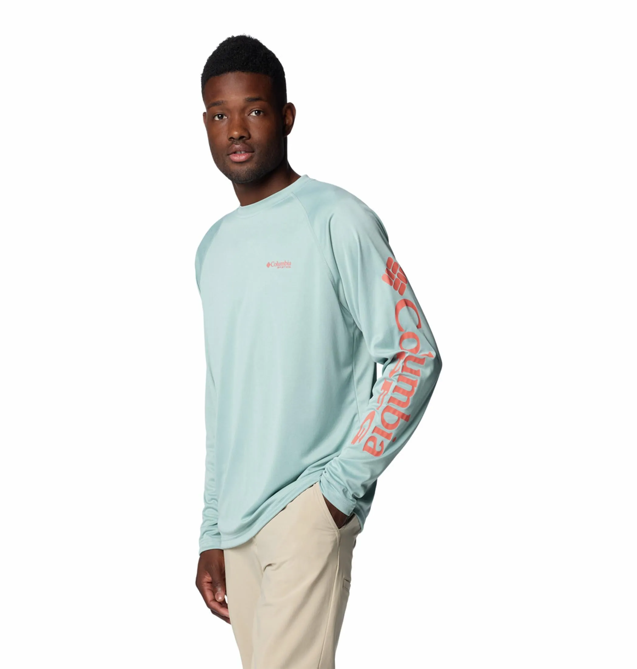 Work Wear Columbia Men Blue Terminal Tackle Heather LS Shirt (Sun Protection)