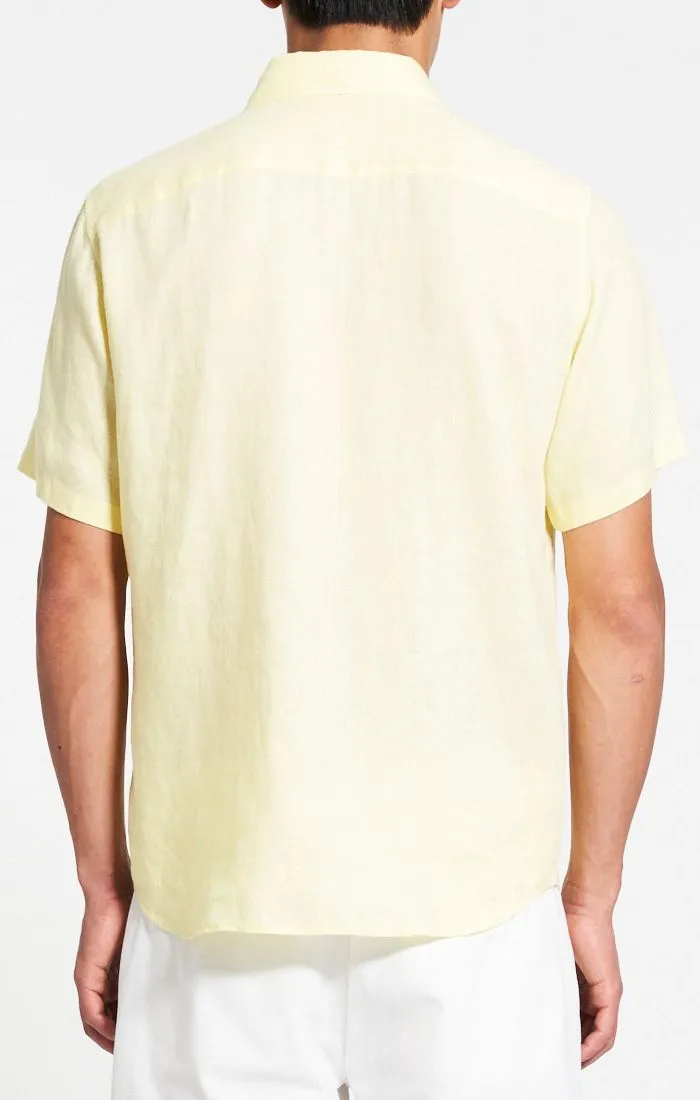 Theory Irving Short Sleeve Shirt in Relaxed Linen- Citrus athletic shoes VersatileStyle
