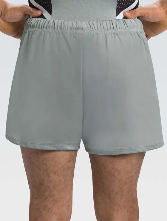 Men's Nylon/Spandex Long Gymnastics Shorts Steel Easy Adjust Drawcord Quick Layering