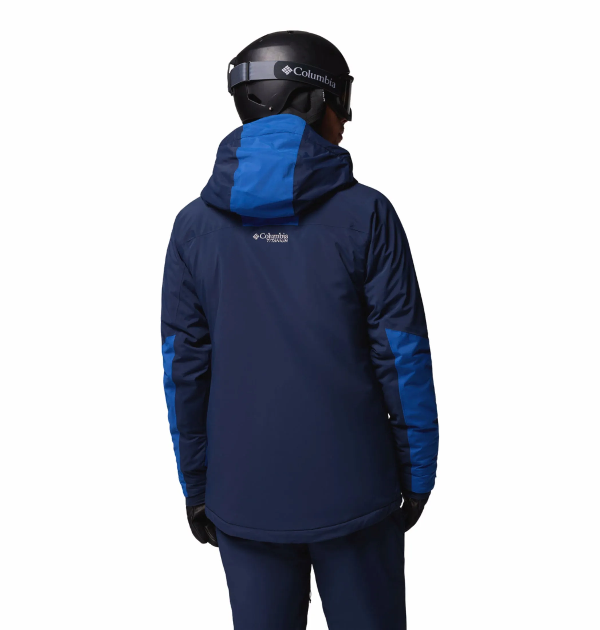 Columbia Men Navy Blue OmniHeat Infinity Cirque Bowl Down Jacket Unstructured Shoulder Cut