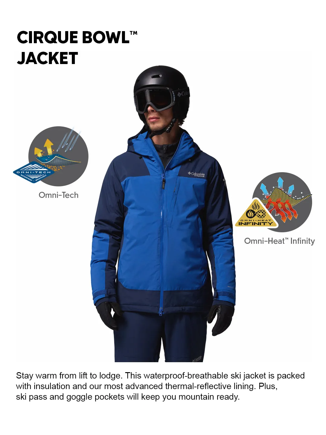 Patch Silicone Grip Cuffs Columbia Men Navy Blue OmniHeat Infinity Cirque Bowl Down Jacket