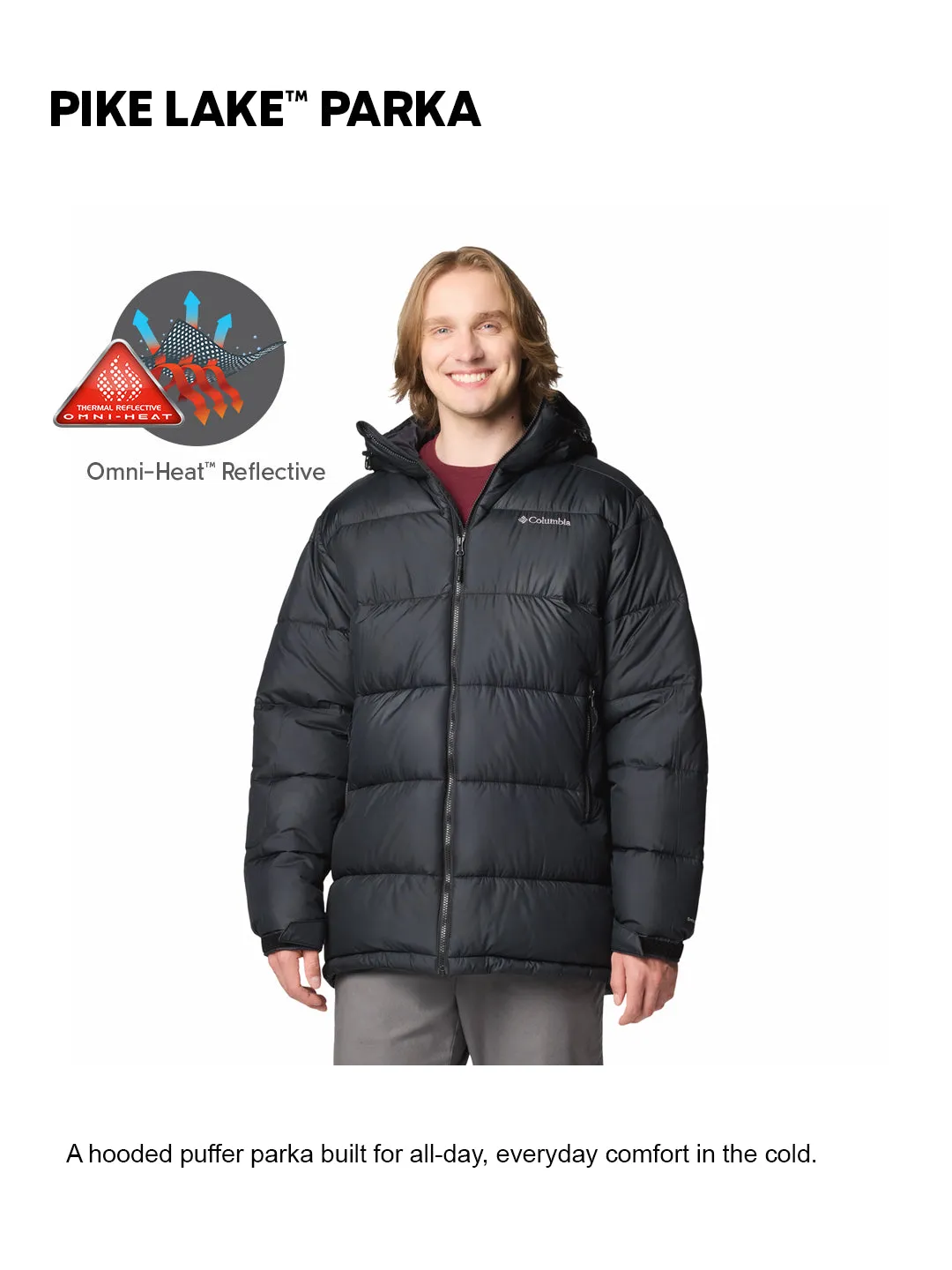 Black Help Columbia Men Black OmniHeat Reflective Pike Lake Parka Jacket