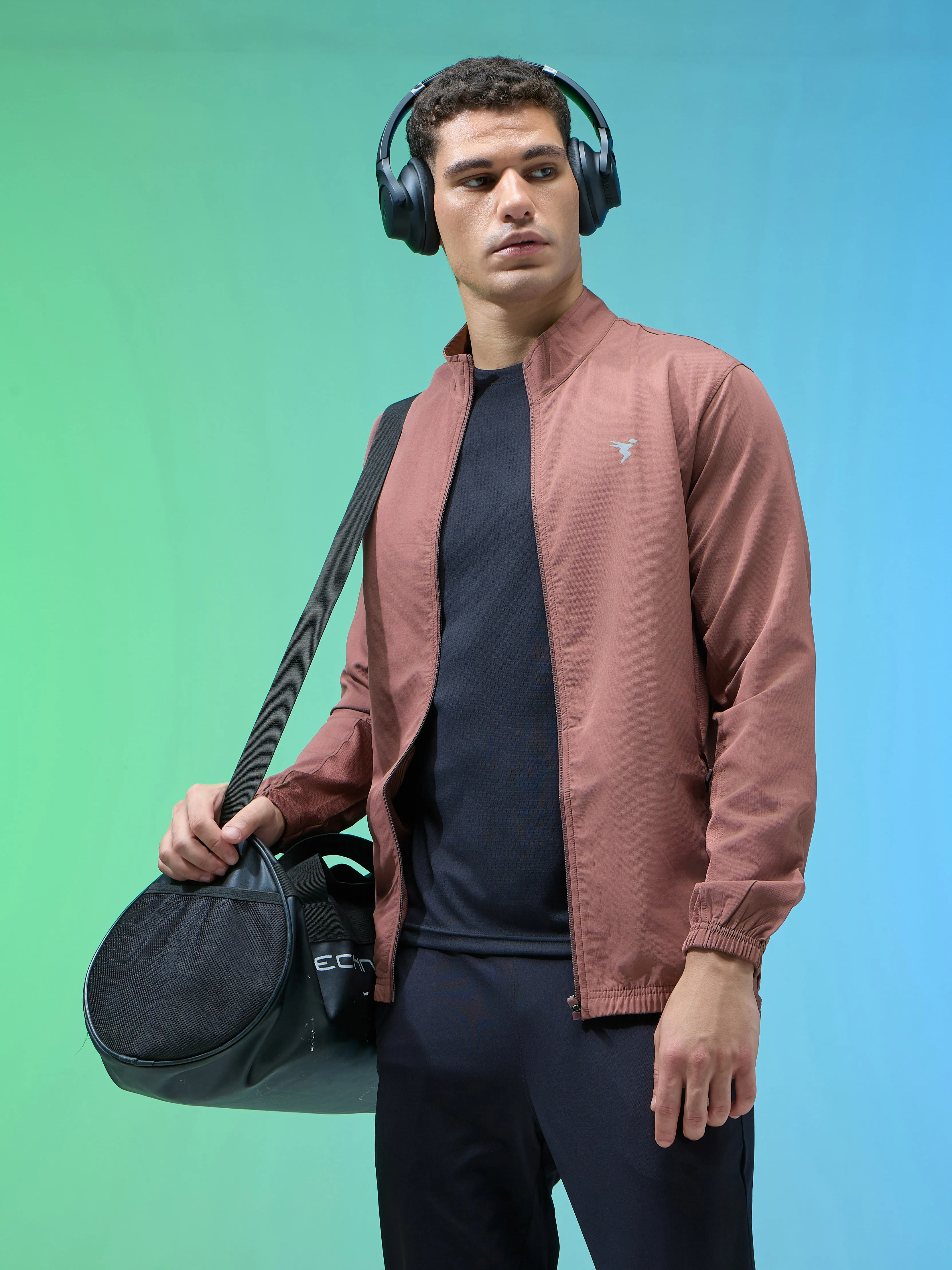 Men Solid Slim Fit Mock Neck Jacket with TECHNOLITE ShockAbsorbent Padding