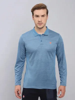 Functional Top FourButton Placket Men Melange Slim Fit Polo T-shirt with DOUBLE COOL