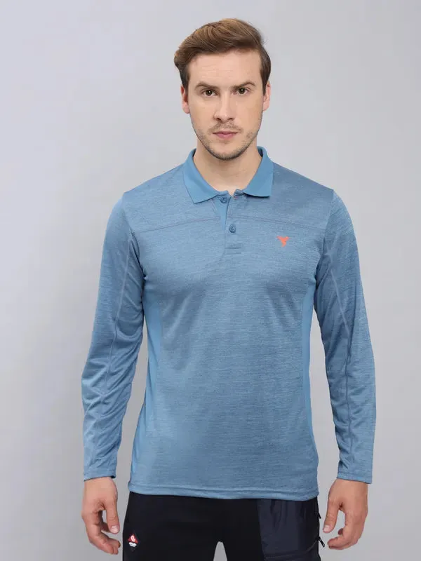 Functional Top FourButton Placket Men Melange Slim Fit Polo T-shirt with DOUBLE COOL