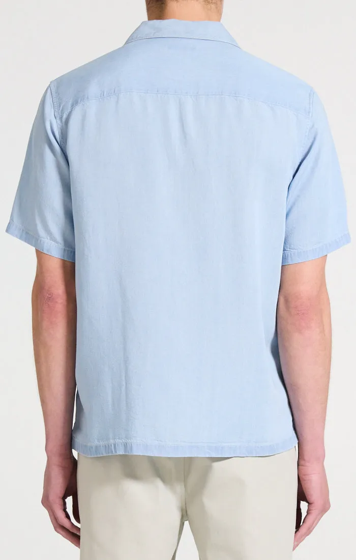 Theory Noll Drape Lyocell Short Sleeve Shirt - Light Wash LightweightTextile Party Guest
