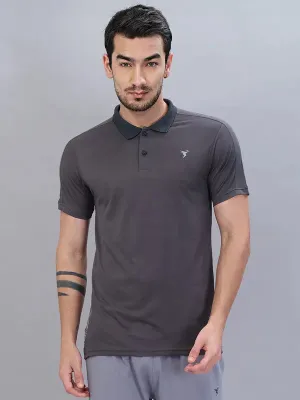 Minimalist Style Men Self Design Slim Fit Polo T-shirt with VENTMESH