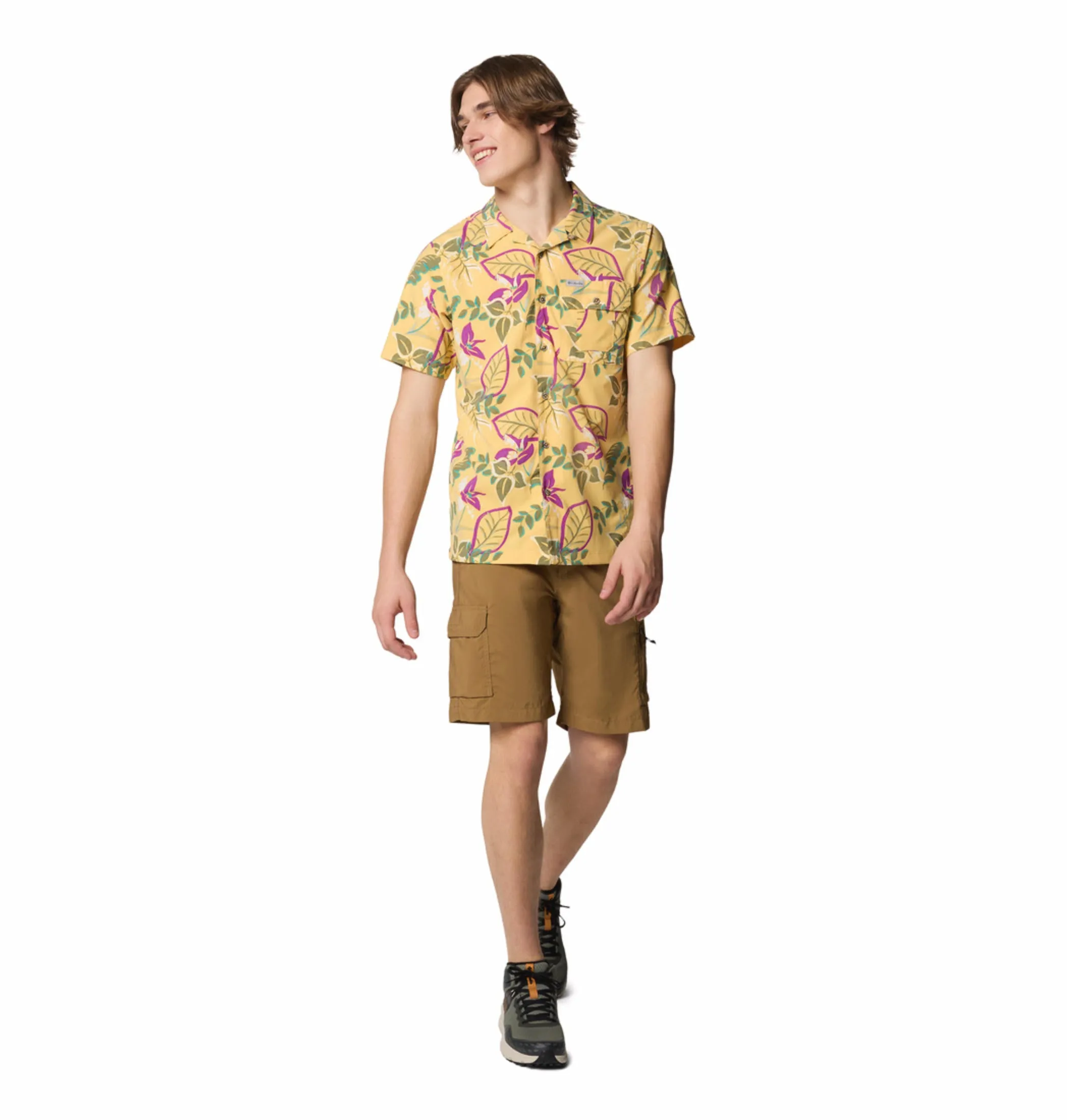 EcoFriendly Dye Clean Fit Columbia Men Yellow Tech Trail Utility Printed Woven SS (Sun Protection)