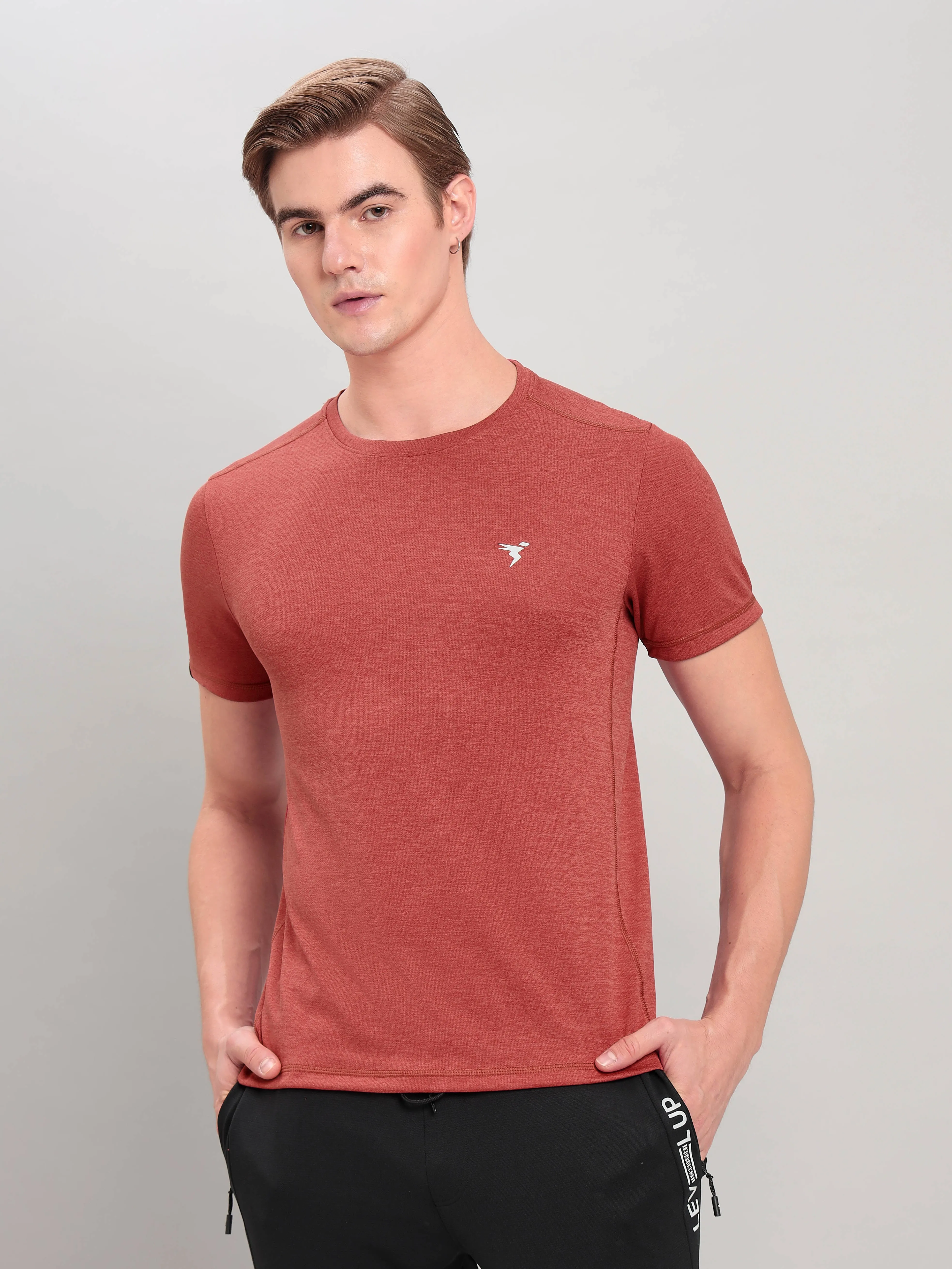 Men Solid Slim Fit Crew Neck T-shirt with DOUBLE COOL Perfect Layer Wear Urban Fashion