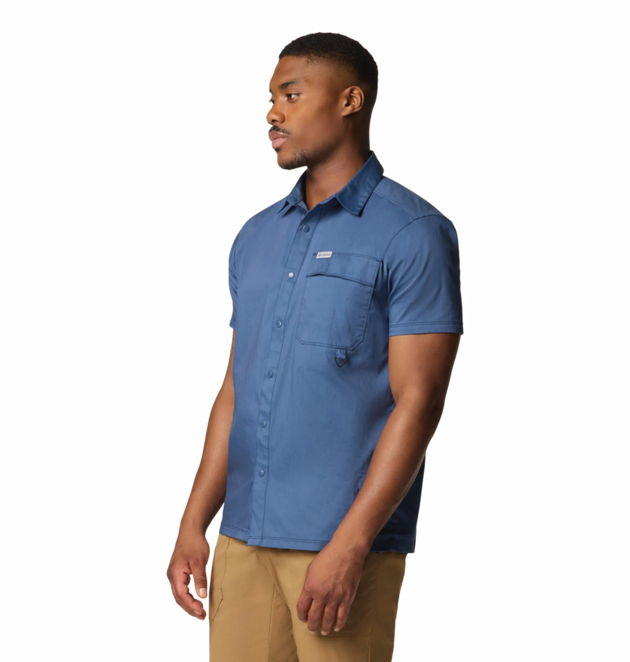 Columbia Men Blue Landroamer Twill SS Shirt AntiStaticTechnology CompressionKnit