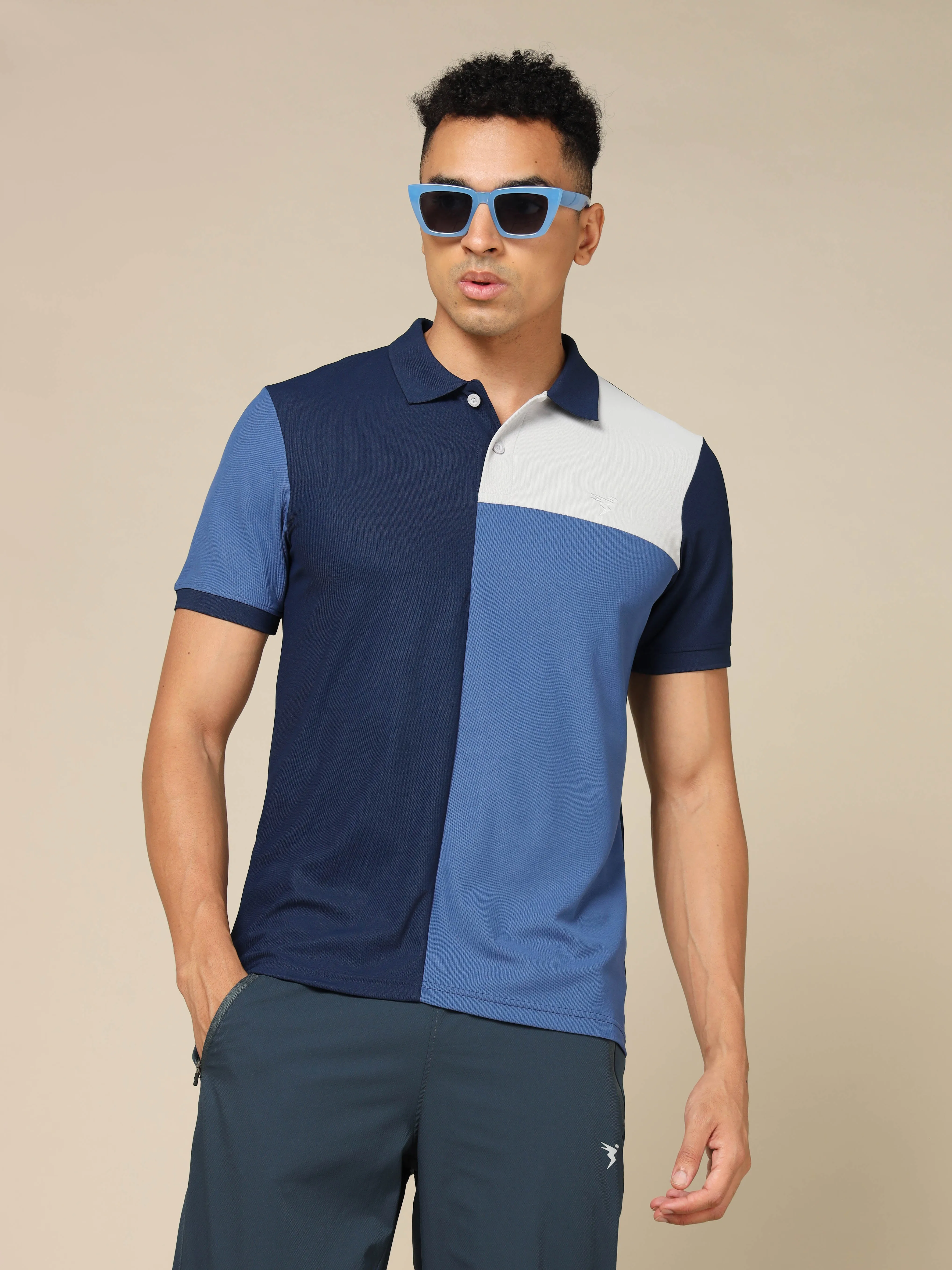 Men Colorblock Slim Fit Polo T-shirt with TECHNO COOL  Trendy Prints