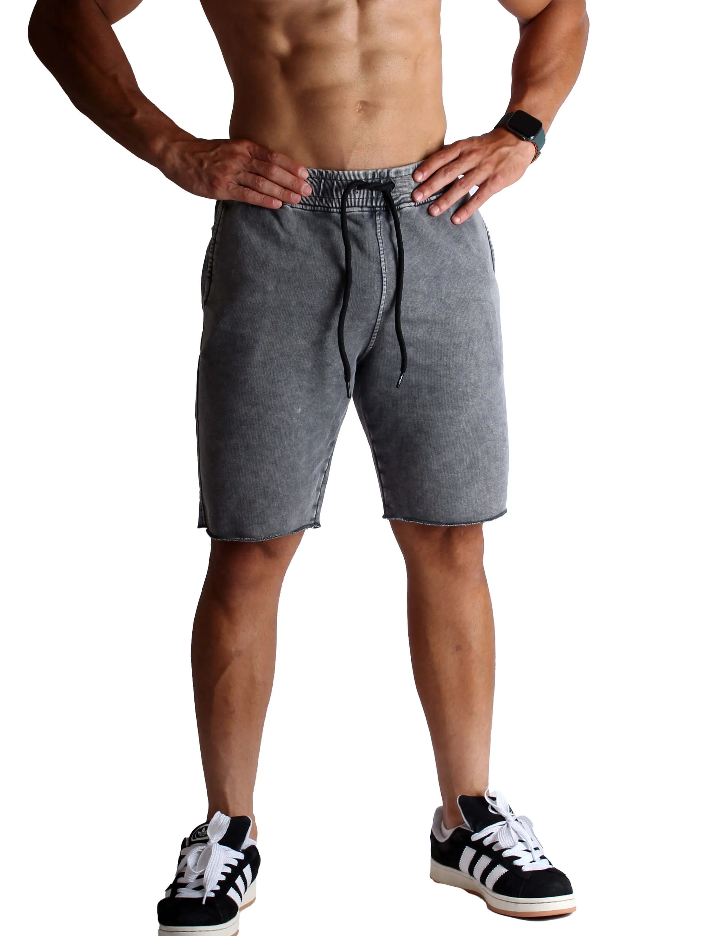Acid Washed Raw-Edge Sweatshorts - Gray QuickDrying Material
