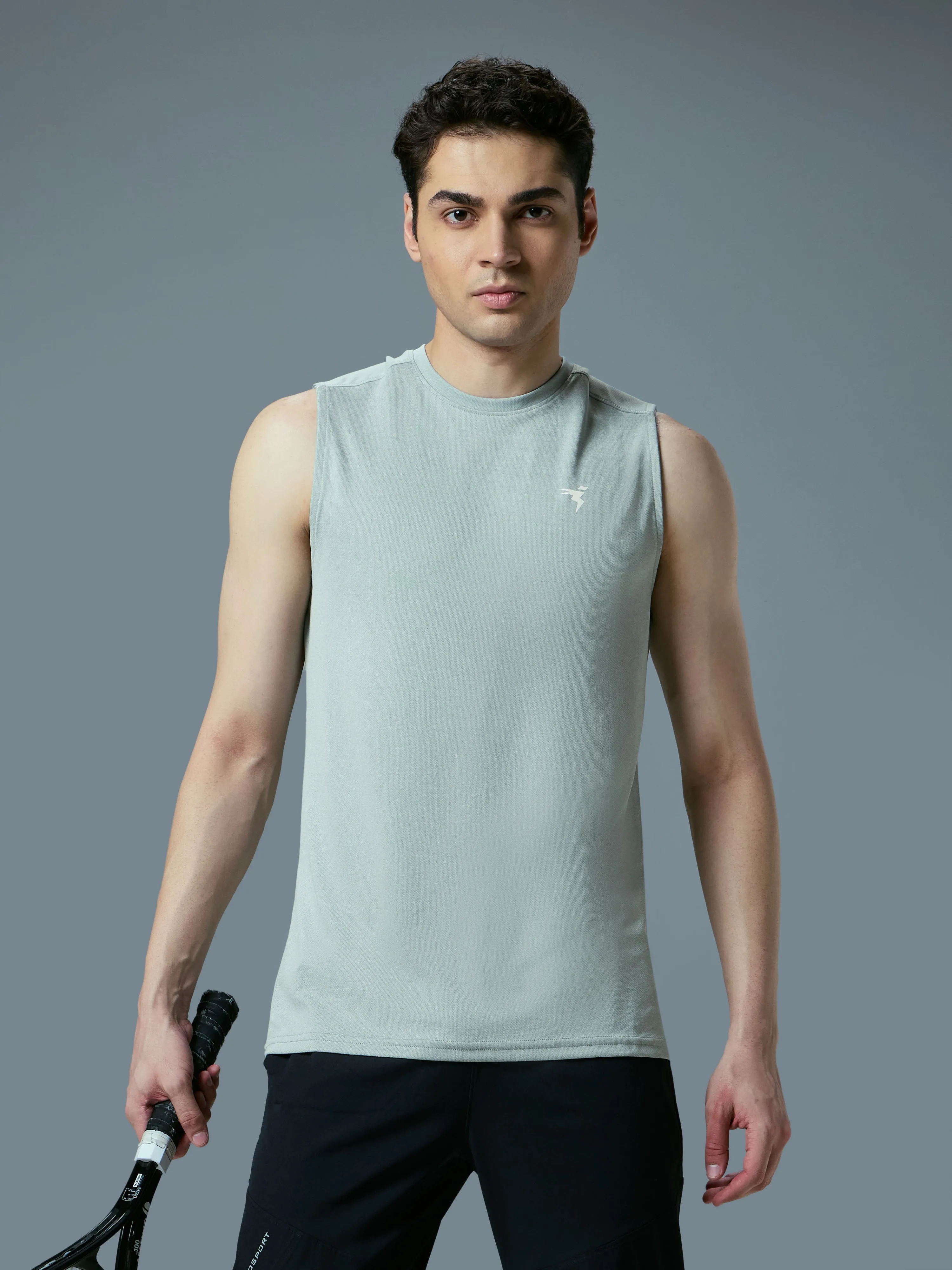 Men Melange Slim Fit Round Neck Sports Innerwear Vest with DOUBLE COOL Illuminated