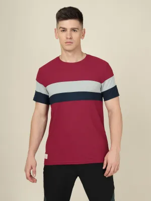 Men Colorblock Slim Fit Crew Neck T-shirt with MATPIQ School spirit Easy Care Fabric