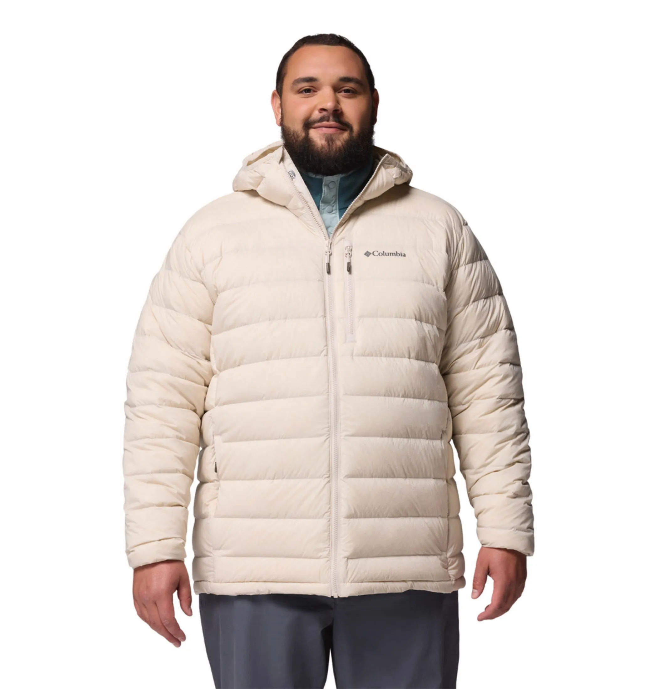 Columbia Men Beige HEAT SEAL Drift Peak Stretch Down Jacket Urban Hike Worth
