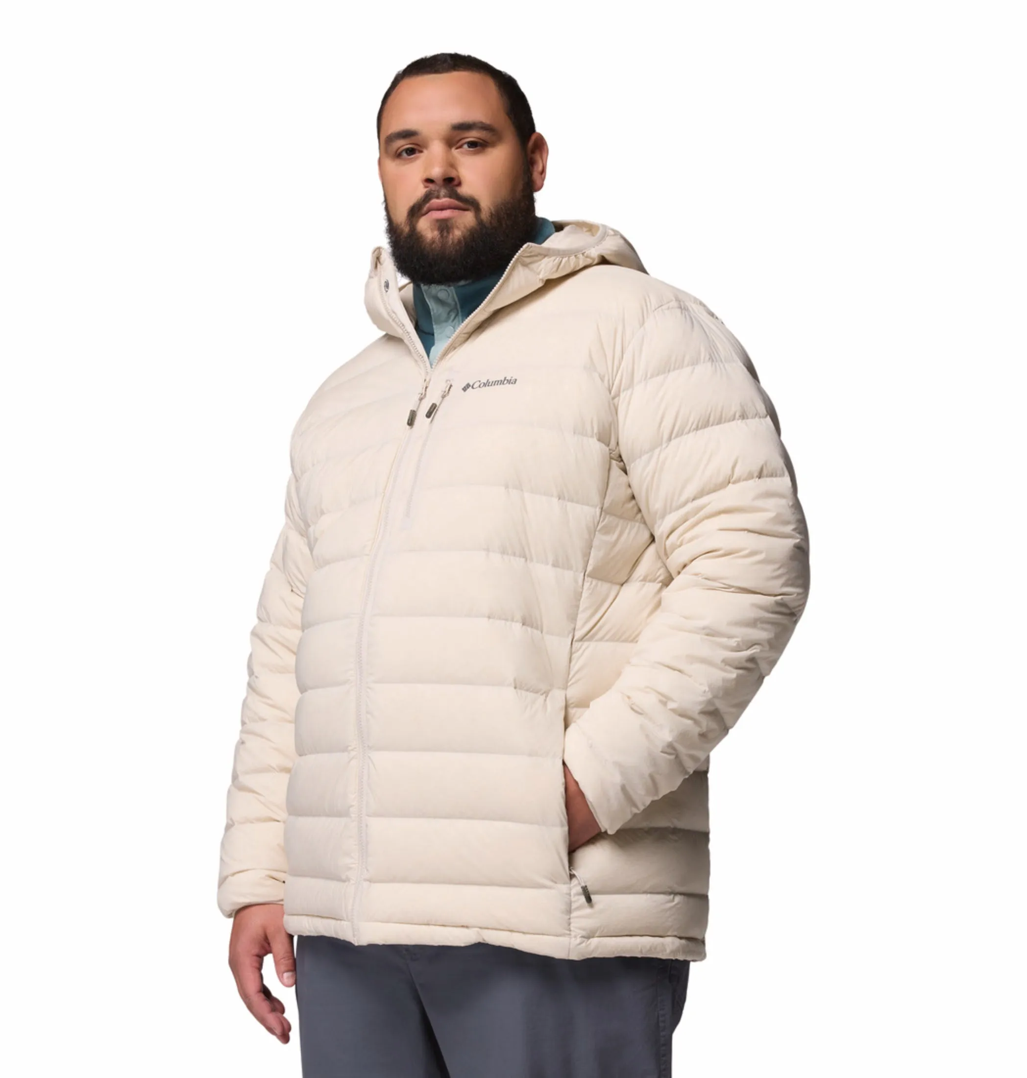 long sleeved elastic waistband Columbia Men Beige HEAT SEAL Drift Peak Stretch Down Jacket