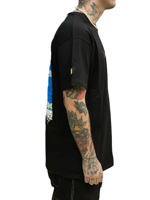 Mushroom T-shirt da uomo manica corta in cotone 12037-01 nero Floral freshness