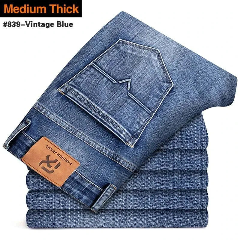 Fresh casual Layer Friendly Piece Men's Stretch Regular Fit Jeans Business Casual Denim